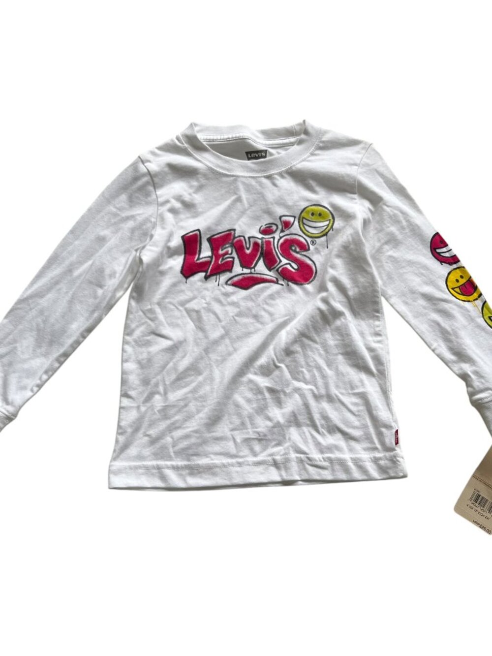 Levis long sleeve t-shirt girls size 4 white red graffiti style smiley faces top